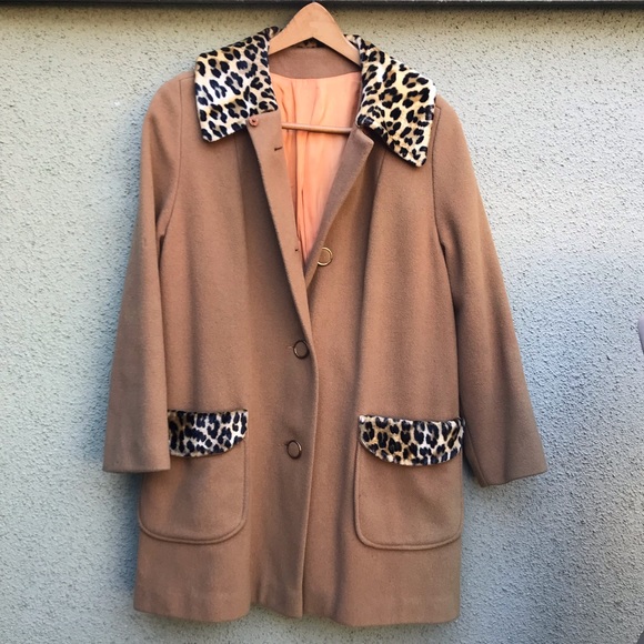 Vintage Wool Coat with Faux Leopard Trim - Picture 2 of 9